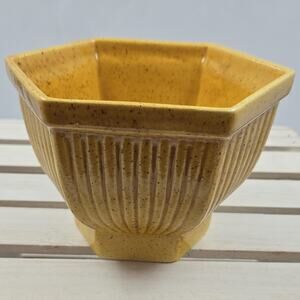 Haeger 893 USA Hexagon Yellow Speckled Pottery Bowl Glossy Impressed Mark